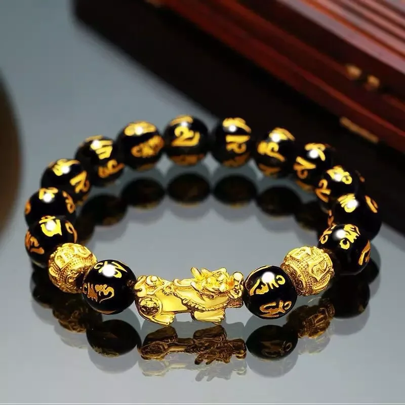 Shui Obsidian Stone Beads Bracelet Men Women Unisex Wristband Gold Black Pixiu Wealth and Good Luck Color Changing Bracelet
Shui Obsidian Stone Beads Bracelet Men Women Unisex Wristband Gold Black Pixiu Wealth and Good Luck Color Changing Bracelet