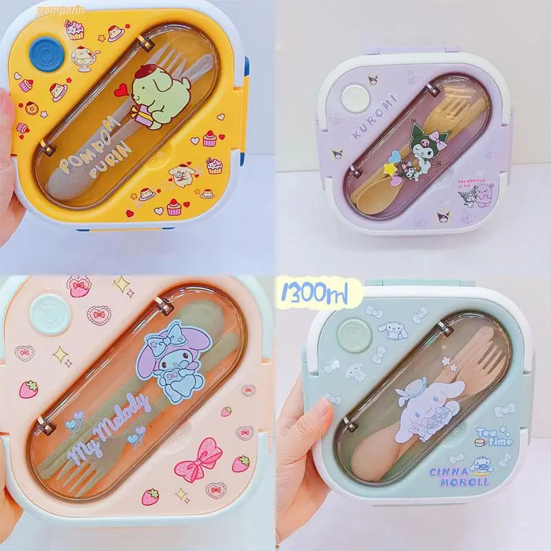 

Sanrios Kawaii мультфильм Hello Kittys My Melody Cinnamoroll Kuromi помпон Purins пластиковый контейнер для завтрака симпатичный Чиппер 19 см