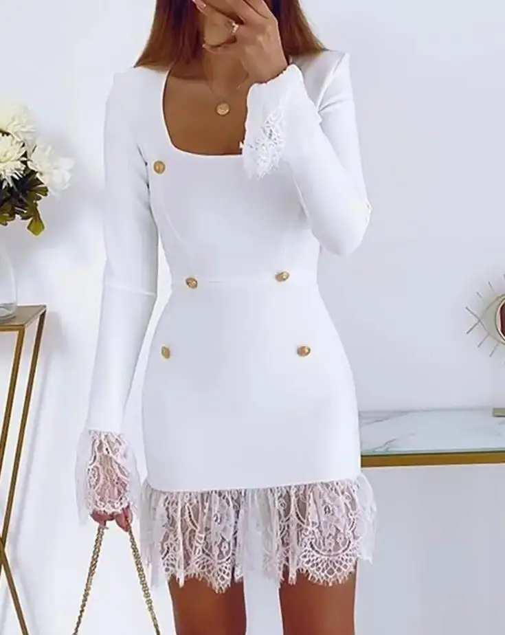 Elegant Dress For Women 2022 Summer Chic White OffIce Lady Double Breasted Lace Trim Long Sleeve Work Skinny Mini Dress
Elegant Dress For Women 2022 Summer Chic White OffIce Lady Double Breasted Lace Trim Long Sleeve Work Skinny Mini Dress