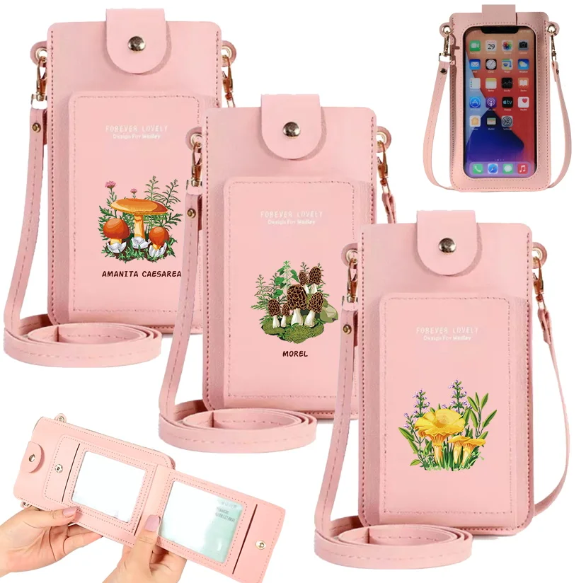 Women Touch Screen Mobile Phone Bag Fashion Mini Card Pouch Wallet Crossbody Shoulder Bags Mushroom Print Pu Leather Handbags
Women Touch Screen Mobile Phone Bag Fashion Mini Card Pouch Wallet Crossbody Shoulder Bags Mushroom Print Pu Leather Handbags