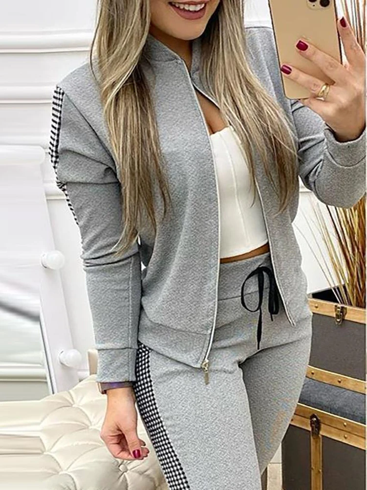 FSMG Autumn Winter New Women's Pant Sets Cotton Zipper Patchwork Plaid Long Sleeve Top And Pants Casual Sport Suit 2 Piece Set
FSMG Autumn Winter New Women's Pant Sets Cotton Zipper Patchwork Plaid Long Sleeve Top And Pants Casual Sport Suit 2 Piece Set