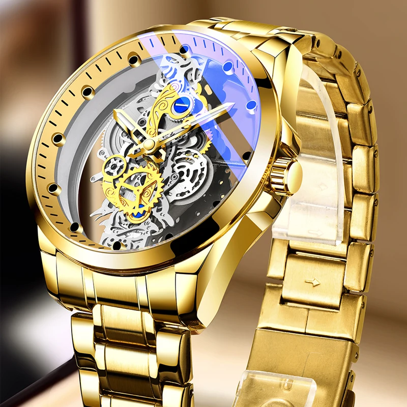Мужские механические наручные часы-скелетоны прозрачные модные светящиеся часы