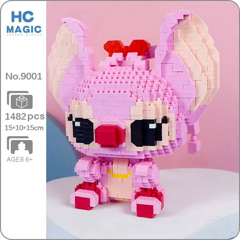 

HC 9001 животные мир розовый инопланетянин собака Монстр сидящий лук кукла для домашних животных модель мини алмазные блоки кирпичи игрушки для детей без коробки