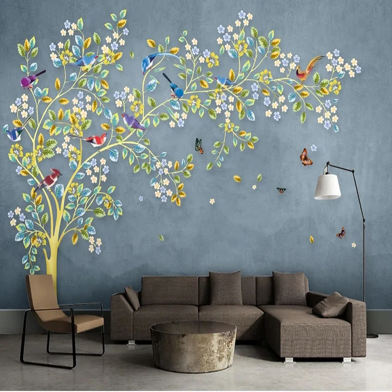 

Custom Any Size 3D Mural Wallpaper Hand-Painted Birds And Flowers Romantic Tree Fashion Sofa Backdrop Papel De Parede Tapety Art