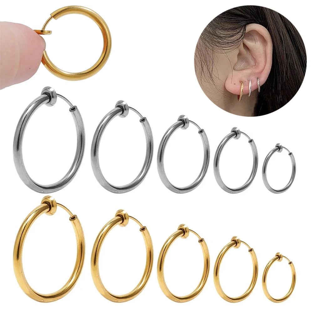 

5Pairs Stainless Steel Without Ear Holes Clip Hoops Without Drilling Earring for Clip Earring Without Piercing Jewelry Making