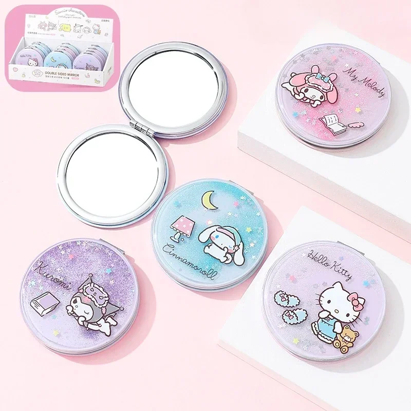 

New Anime Sanrio Makeup Mirror HelloKitty Kuromi Mymelody Portable Mirror Carry-on Kawaii Creativity Bedroom Dormitory Home Use