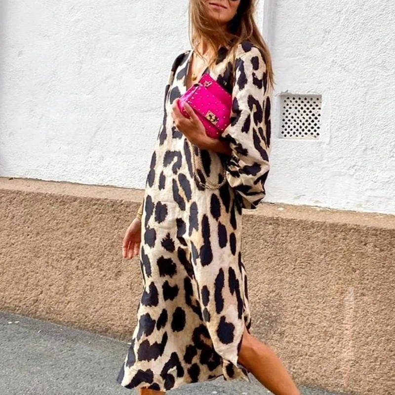 Autumn New Sexy Leopard Print V Neck Long Dresses Casual Fashion Women Lantern Long sleeves Dresses Loose Elegant Party Dresses
Autumn New Sexy Leopard Print V Neck Long Dresses Casual Fashion Women Lantern Long sleeves Dresses Loose Elegant Party Dresses