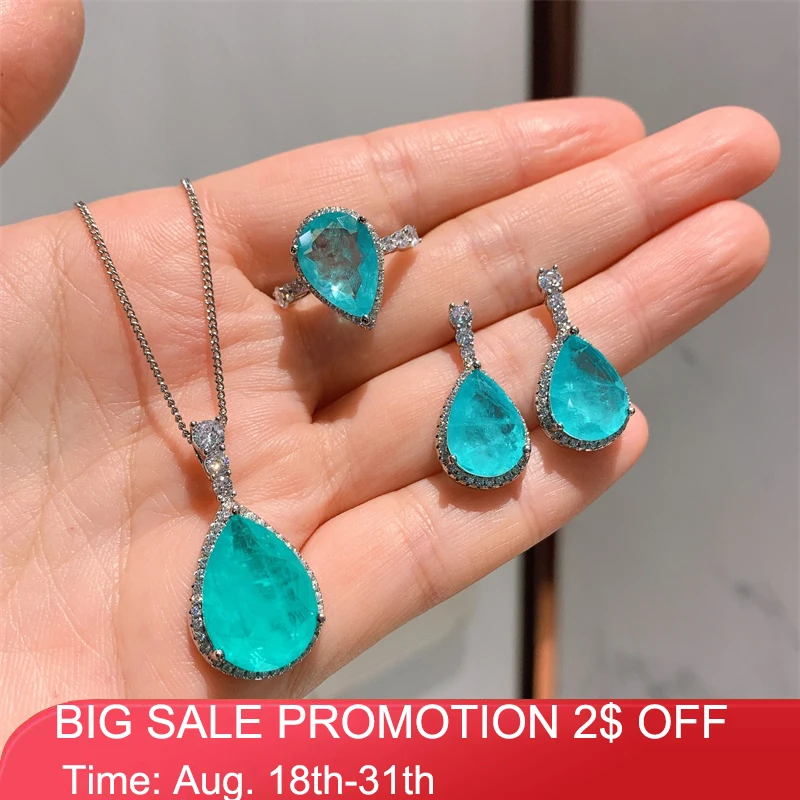 QXTC Luxury Paraiba Tourmaline Gemstone Drop Earrings/Pendant/Necklace/Ring Wedding Jewelry Sets Gift Statement
QXTC Luxury Paraiba Tourmaline Gemstone Drop Earrings/Pendant/Necklace/Ring Wedding Jewelry Sets Gift Statement