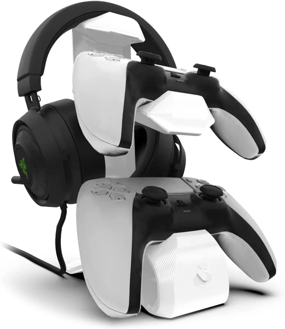 

Fantastic 5-Port PS5 Support Headphone Headset Stand with 2 Controllers, Optimized for Enhanced Comfort.