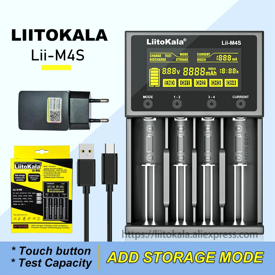 Зарядное устройство LiitoKala Lii-M4S 18650 для аккумуляторов 3,7 в 26650 21700 14500 18350 и 17500 в AA/AAA NiMH
Зарядное устройство LiitoKala Lii-M4S 18650 для аккумуляторов 3,7 в 26650 21700 14500 18350 и 17500 в AA/AAA NiMH