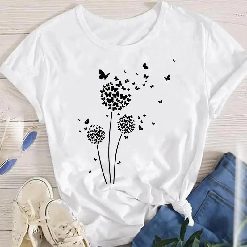 Trendy Women T-Shirt Clothes Dandelion Butterfly Lady Short Sleeve Print Tops O-neck Tees Female Graphic Fashion Woman Blouses
Trendy Women T-Shirt Clothes Dandelion Butterfly Lady Short Sleeve Print Tops O-neck Tees Female Graphic Fashion Woman Blouses