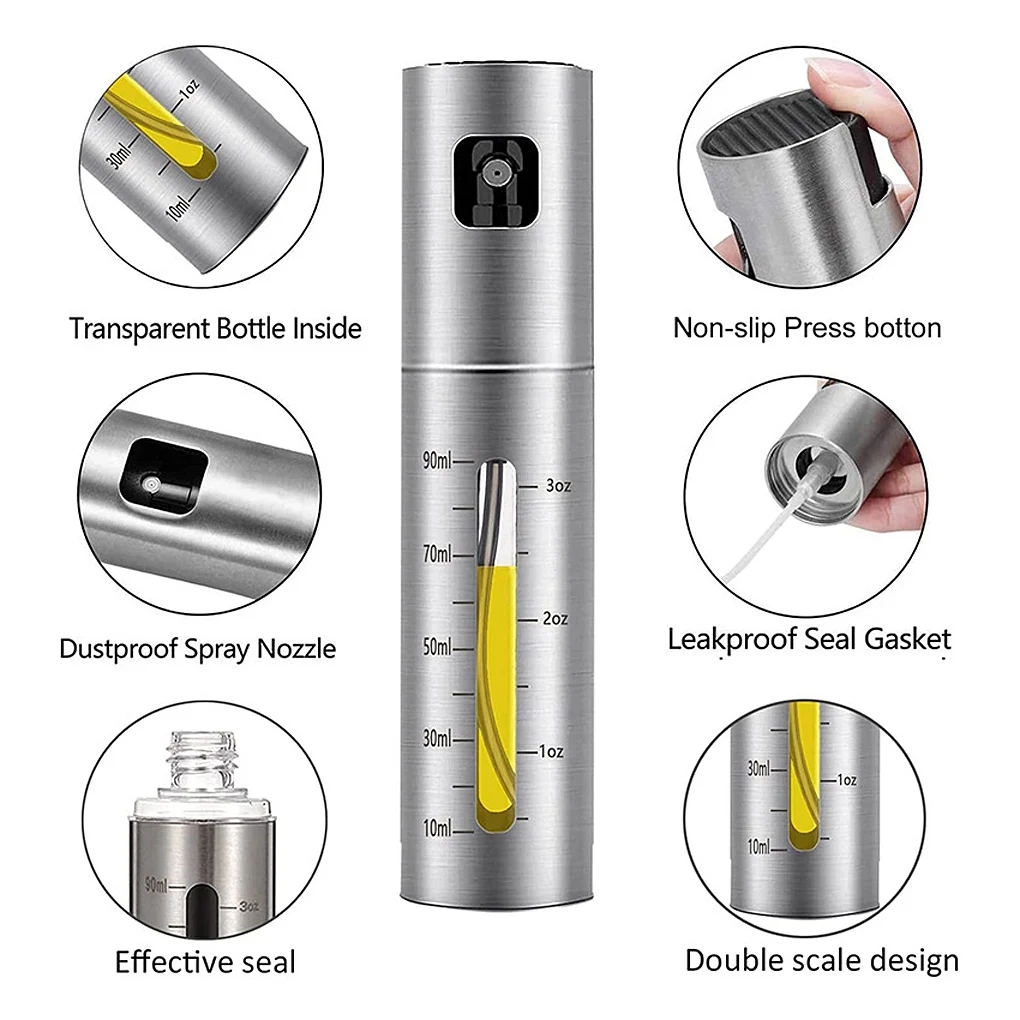 100ml Oil Spray Bottle Stainless Steel Oil Spray Bottle Olive Oil Sprayer For Cooking Salad Bbq Kitchen Baking Roasting Cocina
100ml Oil Spray Bottle Stainless Steel Oil Spray Bottle Olive Oil Sprayer For Cooking Salad Bbq Kitchen Baking Roasting Cocina