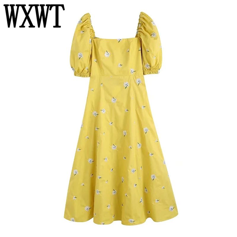 WXWT Women Fashion Embroidery Poplin Midi Dress Square Collar Short Sleeve Female Summer Fresh Yellow Dress BB22165
WXWT Women Fashion Embroidery Poplin Midi Dress Square Collar Short Sleeve Female Summer Fresh Yellow Dress BB22165