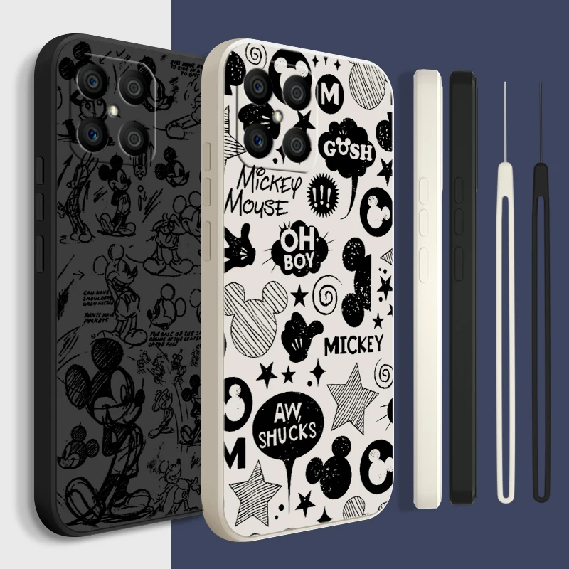 

Mickey Black And White For Honor 60 50 SE 30 30S 20 10X 10i 9X 9C 9S 8A Lite Pro Plus Liquid Rope Phone Case