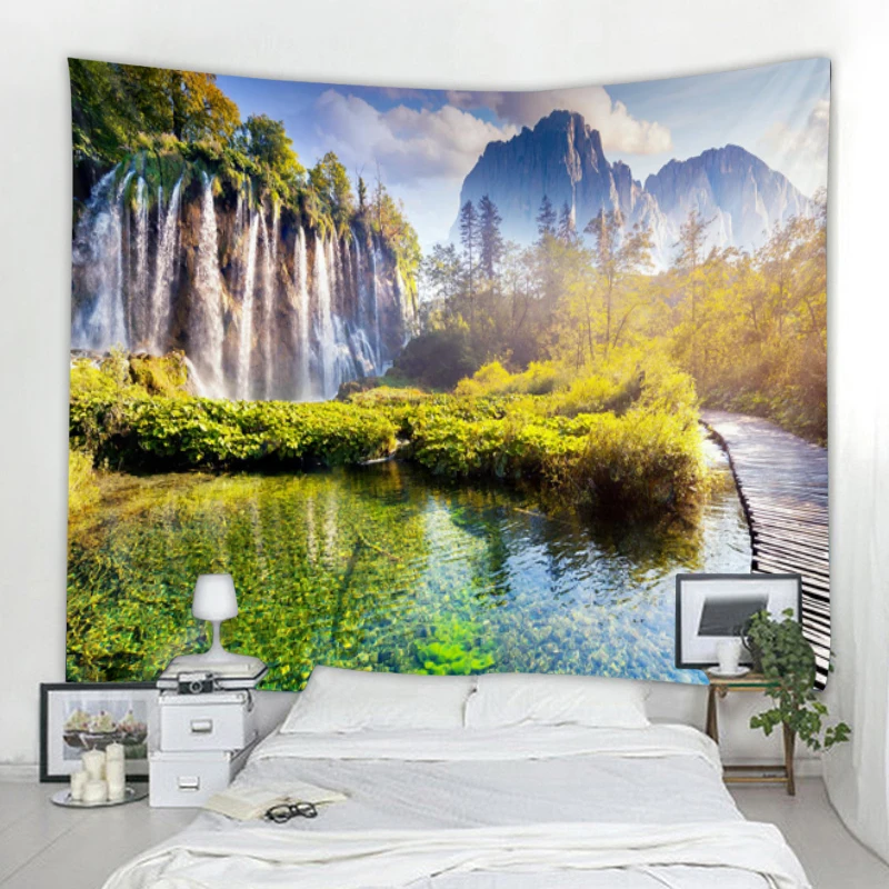 

Home Decor Natural Scenery Waterfall Print Polyester Tapestry Art Deco Blanket For Bedroom Living Room tapiz