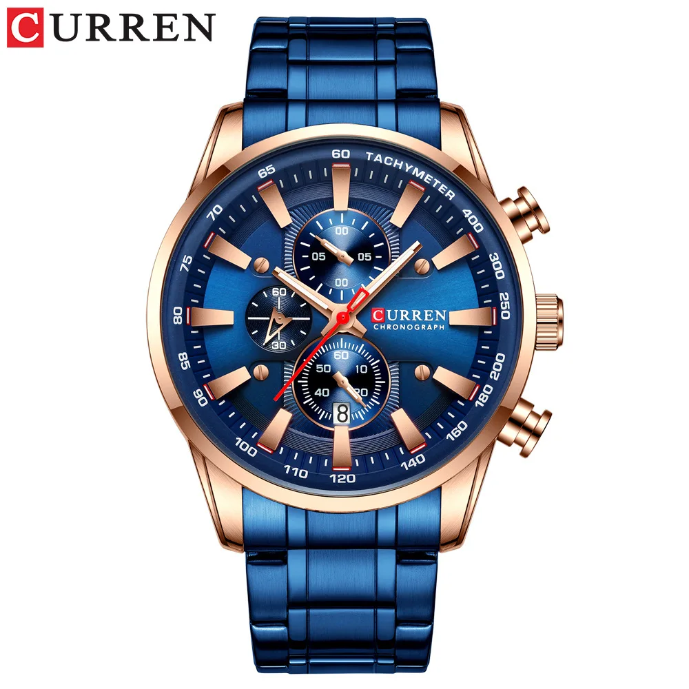 

CURREN Man Watches Luxury Sporty Chronograph Wristwatches for Men Quartz Stainless Steel Band Clock Luminous Hands