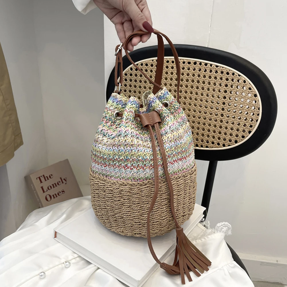 Bucket Weaved Beach Underarm Bag Summer Drawstring Tassels Ladies Straw Handbags Fashion Handmade Casual Beach Purse Weaving Bag
Bucket Weaved Beach Underarm Bag Summer Drawstring Tassels Ladies Straw Handbags Fashion Handmade Casual Beach Purse Weaving Bag