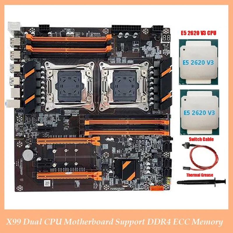 Материнская плата X99 с двумя процессорами LGA2011, материнская плата с поддержкой DDR4 ECC памяти + 2X E5 2620 V3 ЦП + кабель переключателя + термопаста
Материнская плата X99 с двумя процессорами LGA2011, материнская плата с поддержкой DDR4 ECC памяти + 2X E5 2620 V3 ЦП + кабель переключателя + термопаста