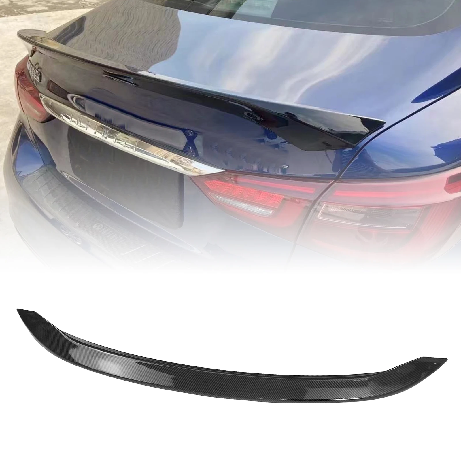 

Для Infiniti Q50 2014-2023 Задняя Крышка багажника спойлер крыло в стиле как углеродное волокно вид задняя дверь клапан отделка автомобильный сплиттер Decklid губа