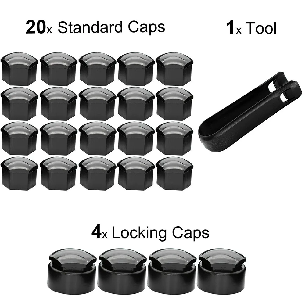 

24pcs 17mm Black Wheel Nut Bolt Trims Studs Cover Cap For Opel BMW Benz Car Styling Tyre Wheel Hub Nut Covers not rust