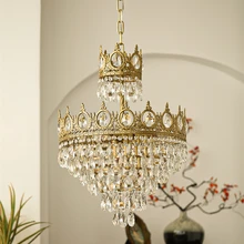Modern Luxury Chandelier LED Crystal Vintage French Pendant Light For Living Bedroom Golden Crown Lamp Indoor Lighting