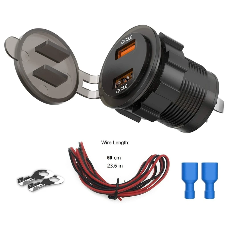Dual QC3.0 USB Charger Socket, 36W Waterproof Quick Charge 3.0 Power Outlet Adapter for 12V/24V Car Boat Marine Moto
Dual QC3.0 USB Charger Socket, 36W Waterproof Quick Charge 3.0 Power Outlet Adapter for 12V/24V Car Boat Marine Moto
