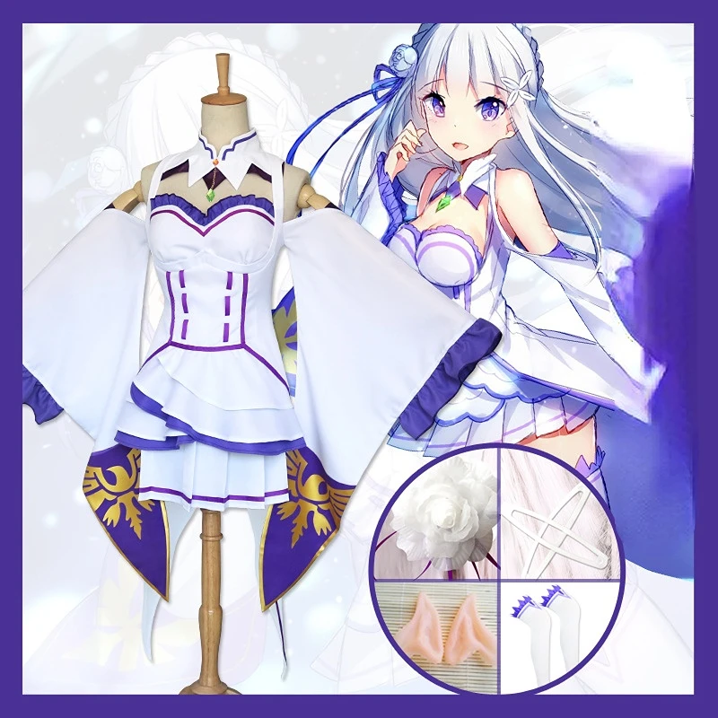 Re Zero Kara Hajimeru Isekai Seikatsu Emilia Cosplay Costumes Women Dress with Headdress for Halloween Party
Re Zero Kara Hajimeru Isekai Seikatsu Emilia Cosplay Costumes Women Dress with Headdress for Halloween Party