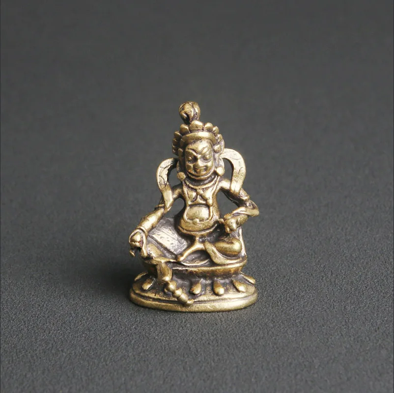 

Antique Brass Haungcaishen Desktop Ornaments Religious Statues Tibetan Buddha Portable Handicrafts