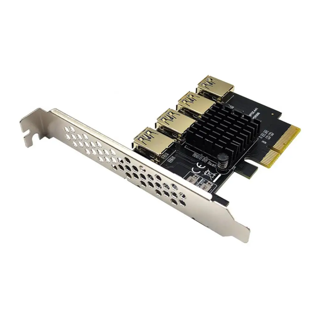 

Great Extendability Pcie 1 To 4 Riser Card Black Pci-e 1x To 4 Riser Easy And Convenient With Big Radiator Miner Mining Riser