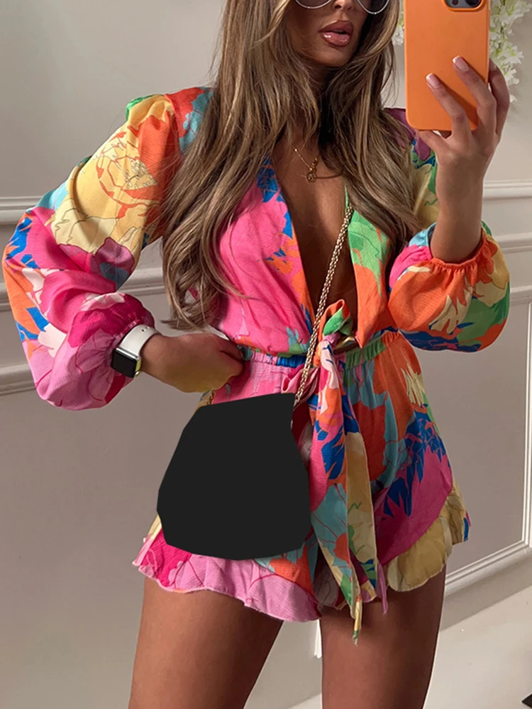 Summer Sexy Deep Long Sleeve Bow Two Piece Sets Womens 2022 Casual Boho Print Lace Up Crop Tops Shorts 2 Piece Set Beach Women
Summer Sexy Deep Long Sleeve Bow Two Piece Sets Womens 2022 Casual Boho Print Lace Up Crop Tops Shorts 2 Piece Set Beach Women