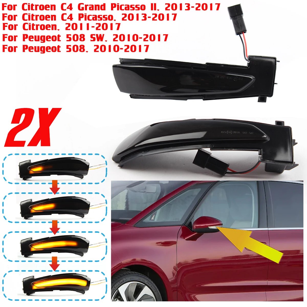 Pair LED Dynamic Side Mirror Indicator Light Turn Signal Lights Lamp For Peugeot 508 SW For Citroen DS5 C4 Picasso 2010-2016
Pair LED Dynamic Side Mirror Indicator Light Turn Signal Lights Lamp For Peugeot 508 SW For Citroen DS5 C4 Picasso 2010-2016