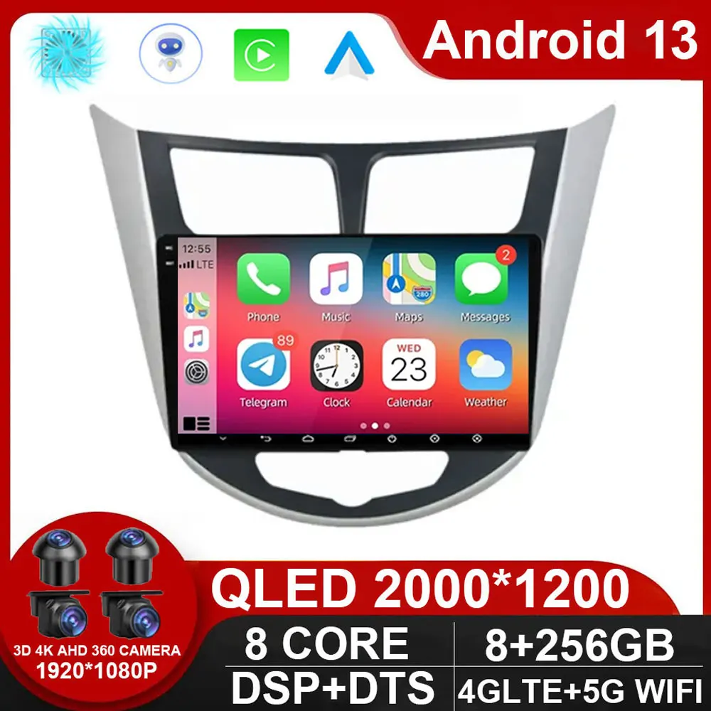 Android 13 авто радио для Hyundai Solaris Accent i25 2010-2016 автомобильный мультимедийный