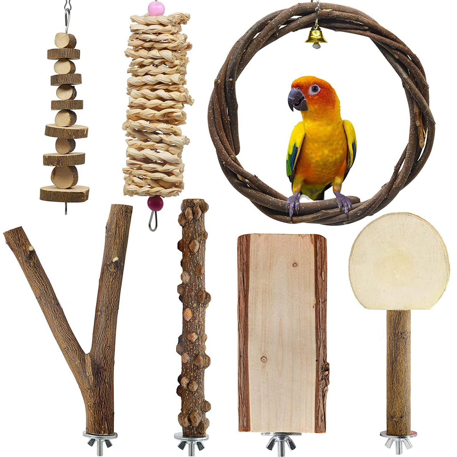 7 PCS Bird Parrot Swing Chewing Toys 7 PCS Natural Wood Bird Parakeet Stand Branch Exercise Climbing Paw Grinding Toy Playground
7 PCS Bird Parrot Swing Chewing Toys 7 PCS Natural Wood Bird Parakeet Stand Branch Exercise Climbing Paw Grinding Toy Playground