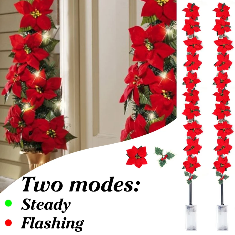 Christmas Poinsettia Flower LED String Lights Glowing Garland with Artificial Red Berries Door Lintel Lamp Ornament Table Decor
Christmas Poinsettia Flower LED String Lights Glowing Garland with Artificial Red Berries Door Lintel Lamp Ornament Table Decor