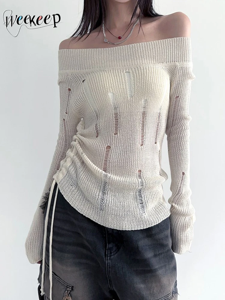 Weekeep Elegant y2k Slash Neck Sweater Solid Ripped Cut Out Full Sleeve Sweaters Pullovers Harajuku Korean Women Jumpers Autumn
Weekeep Elegant y2k Slash Neck Sweater Solid Ripped Cut Out Full Sleeve Sweaters Pullovers Harajuku Korean Women Jumpers Autumn