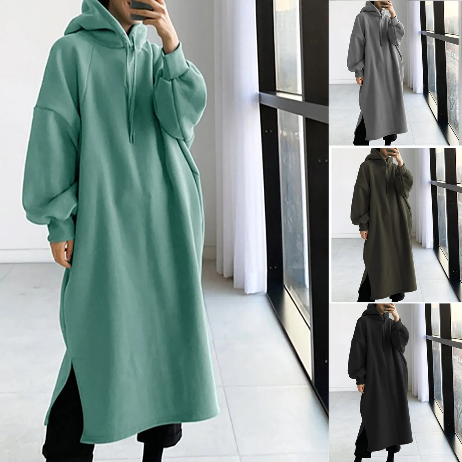 High Quality Autumn And Winter Ladies Long Split Dress Hooded Warm Sweatshirt Long Sleeve Camp Collar Pocket Daily Sweatshirt
High Quality Autumn And Winter Ladies Long Split Dress Hooded Warm Sweatshirt Long Sleeve Camp Collar Pocket Daily Sweatshirt