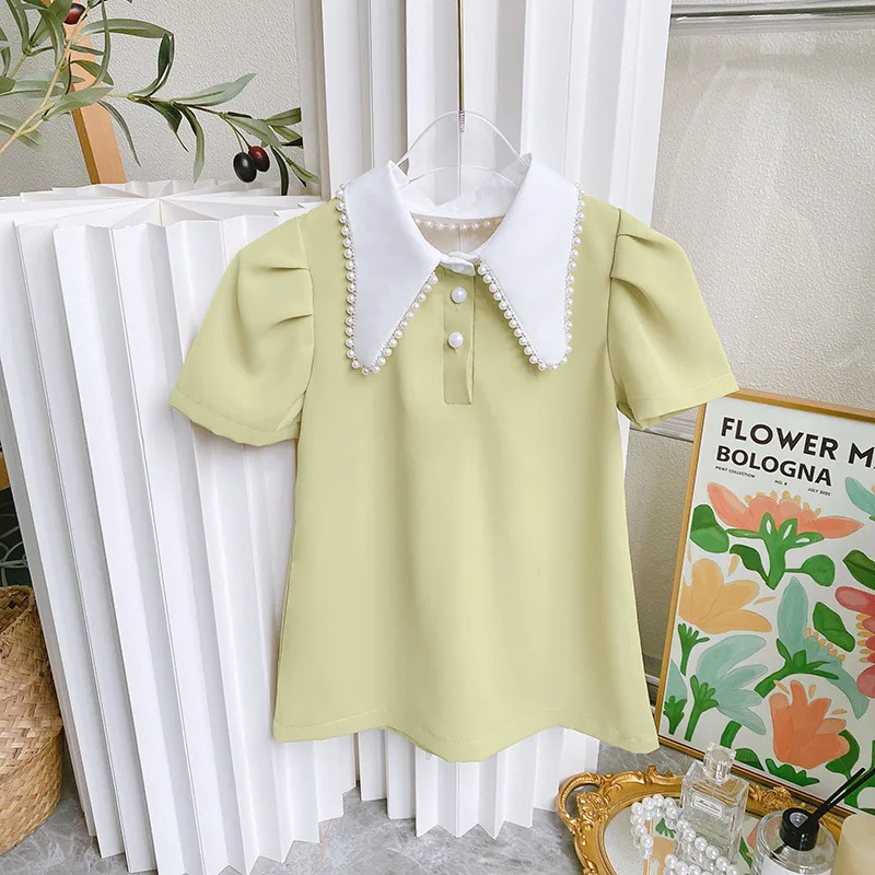 Girls Summer New Princess Dress Girl Pearl Edge Lapel Fashion Bow Solid Color Dress 2-7 Years Baby Casual Children's Clothing
Girls Summer New Princess Dress Girl Pearl Edge Lapel Fashion Bow Solid Color Dress 2-7 Years Baby Casual Children's Clothing