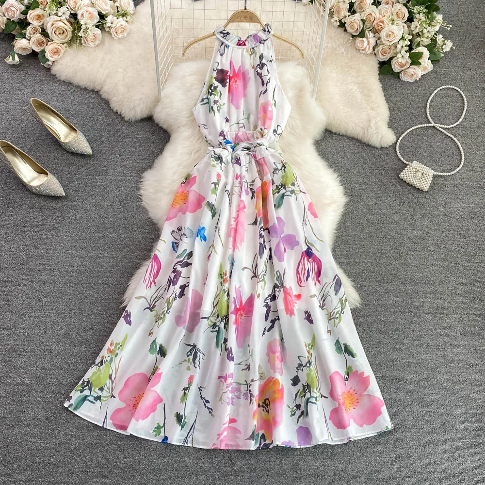 VANOVICH Fashion Neck-mounted Temperament Waist Slim Print Sleeveless A-line Dress Summer Beach Style Elegant Ankle-Length Dress
VANOVICH Fashion Neck-mounted Temperament Waist Slim Print Sleeveless A-line Dress Summer Beach Style Elegant Ankle-Length Dress