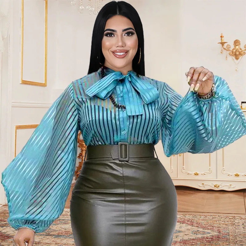 Women Striped Blouse 2022 New Fashion Bowknot Collar Puff Sleeves Sexy Button Long Sleeve Spring Shirts Office Blouses Elegant
Women Striped Blouse 2022 New Fashion Bowknot Collar Puff Sleeves Sexy Button Long Sleeve Spring Shirts Office Blouses Elegant