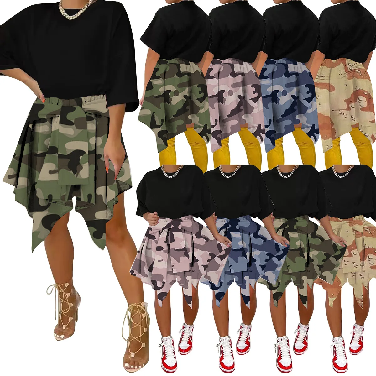 European and American Women's Clothing Fashion Nightclub Irregular Camouflage Tied Sleeve Skirt
European and American Women's Clothing Fashion Nightclub Irregular Camouflage Tied Sleeve Skirt