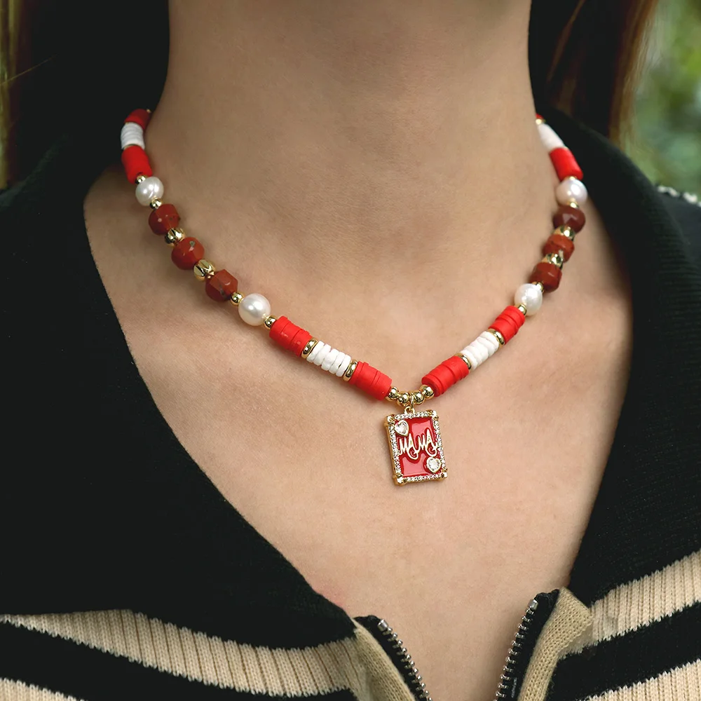 Punk Polymer Clay Necklaces Handmade Freshwater Pearl Beads Choker MAMA Micro-Inlaid CZ Enamel Pendant For Mother's Day Jewelry
Punk Polymer Clay Necklaces Handmade Freshwater Pearl Beads Choker MAMA Micro-Inlaid CZ Enamel Pendant For Mother's Day Jewelry