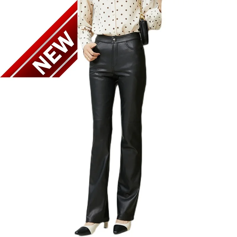 Pants Women's Autumn Leather And Winter High Waist Leather Pants Quality Sheepskin Flared Trousers Black Casual Pants
Pants Women's Autumn Leather And Winter High Waist Leather Pants Quality Sheepskin Flared Trousers Black Casual Pants