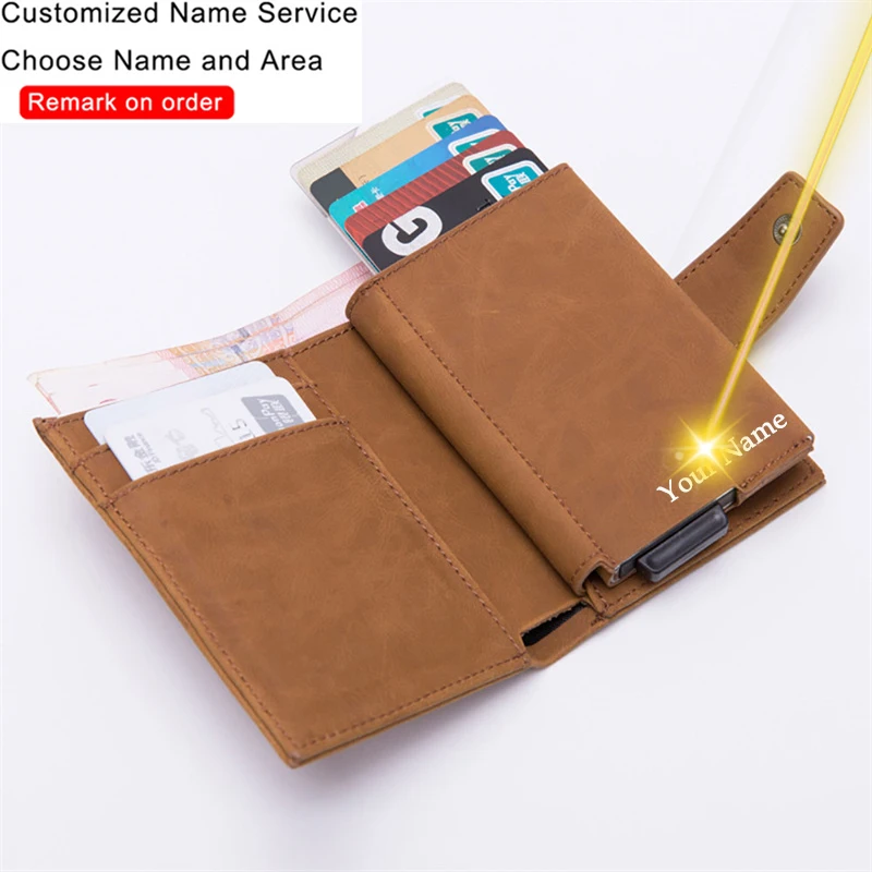 Engraving Name Credit Card Holder Genuine Leather Crazy Horse Wallets RFID Anti-thelf Aluminium Box Card Case Wallet Coins Purse
Engraving Name Credit Card Holder Genuine Leather Crazy Horse Wallets RFID Anti-thelf Aluminium Box Card Case Wallet Coins Purse
