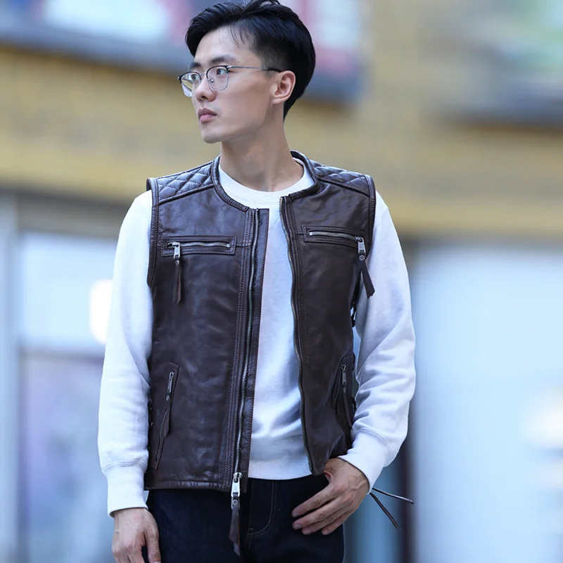 Vegetable Luminous Motorcycle Real Waistcoat Tanned Wind-resistant Genuine Leather Jacket Black Brown Men's Cowhide Vest
Vegetable Luminous Motorcycle Real Waistcoat Tanned Wind-resistant Genuine Leather Jacket Black Brown Men's Cowhide Vest