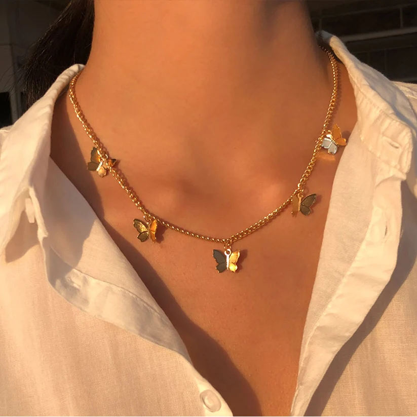 

Golden Sliver Multilayer Chain Pendant Butterfly Necklace Butterflies Moon Star Charm Choker Necklaces Bohemia Jewelry Gift