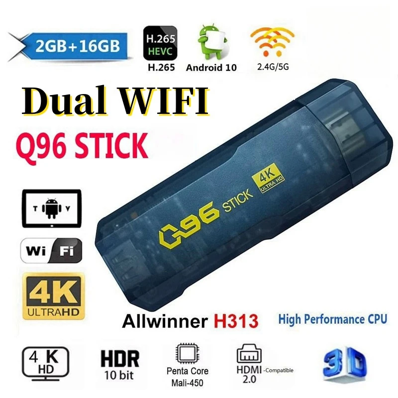 Q96 Smart TV Stick Android 10.0 Bluetooth allwinner H313 5G 2.4G Dual WIFI 4K HDR IPTV Set Top Box 2GB+16GB H.265 Media Player
Q96 Smart TV Stick Android 10.0 Bluetooth allwinner H313 5G 2.4G Dual WIFI 4K HDR IPTV Set Top Box 2GB+16GB H.265 Media Player
