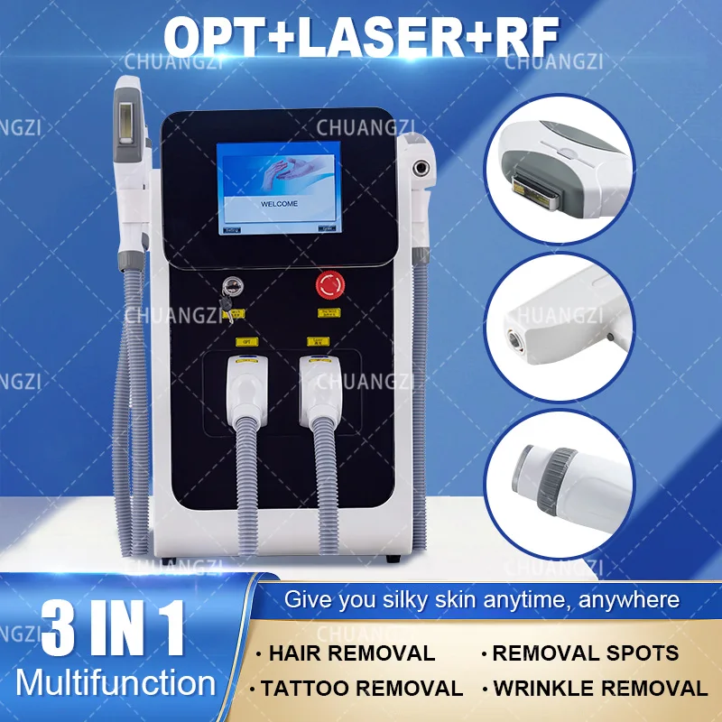 3 in1 E-light IPL RF Nd Yag Laser Multifunction Tattoo Removal Machine Laser Permanent Hair Removal Beauty Equipment
3 in1 E-light IPL RF Nd Yag Laser Multifunction Tattoo Removal Machine Laser Permanent Hair Removal Beauty Equipment