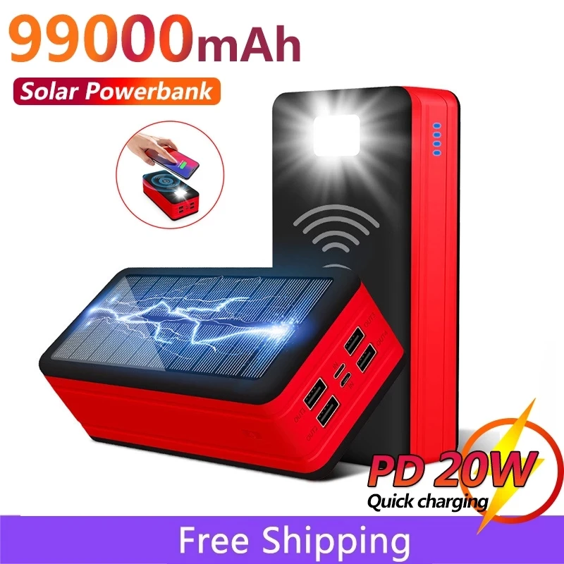 New Solar Power Bank 99000mAh Large Capacity Portable Charger LED 4USB Outdoor Travel External Battery for IPhone Samsung Xiaomi
New Solar Power Bank 99000mAh Large Capacity Portable Charger LED 4USB Outdoor Travel External Battery for IPhone Samsung Xiaomi