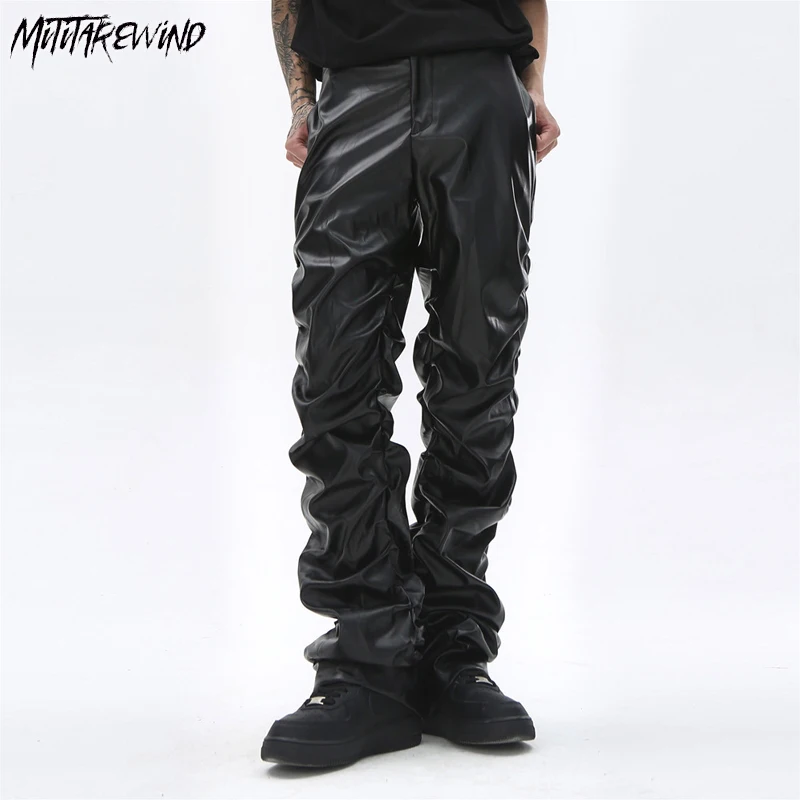 Темные блестящие плиссированные кожаные брюки в стиле панк, свободная повседневная Уличная одежда в стиле Хай-стрит, мужские винтажные модные черные брюки из искусственной кожи
Темные блестящие плиссированные кожаные брюки в стиле панк, свободная повседневная Уличная одежда в стиле Хай-стрит, мужские винтажные модные черные брюки из искусственной кожи