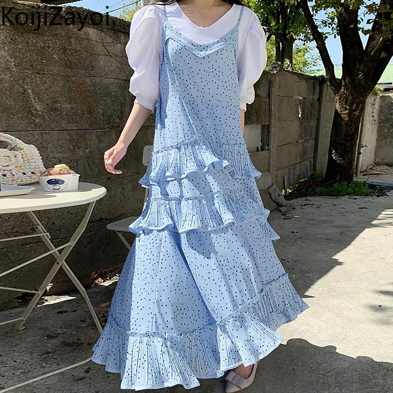 Koizayoi Sweet Women Ruffles Maxi Dress Fashion Outfits Lady Two Pieces Set Spring Summer Tshirt Slip Ruffles Dresses 2022
Koizayoi Sweet Women Ruffles Maxi Dress Fashion Outfits Lady Two Pieces Set Spring Summer Tshirt Slip Ruffles Dresses 2022